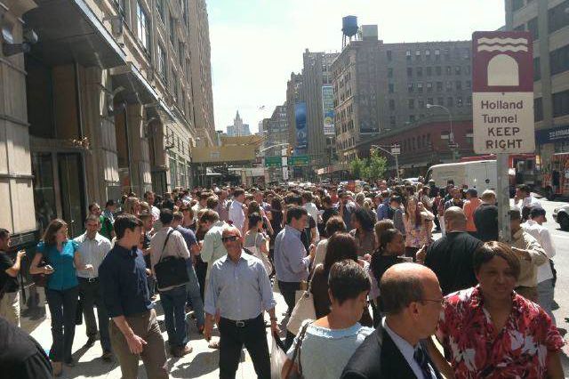 Folks on the street after being evacuated earlier today